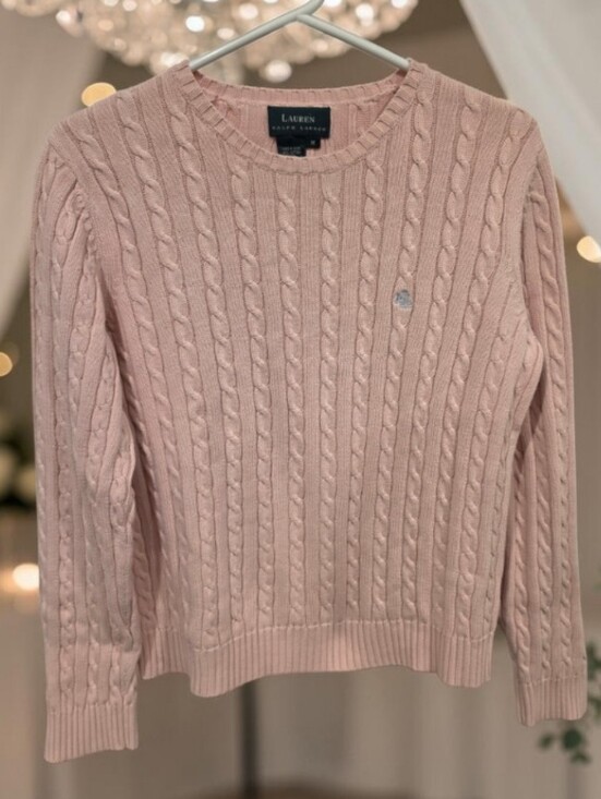 Ralph Lauren Sweaters - Lauren Ralph Lauren Women's Light Pink Cable-Knit Crewneck Sweater Size-M